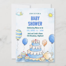 Convite de Chuvada de Bebê em Aquarela Azul