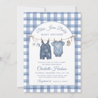 Convite de Chuvada de Bebê em Denim, Tema Menino e