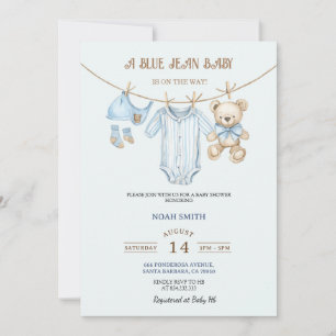 Convite de Chuvada de Bebê em Jeans Azul Urso &