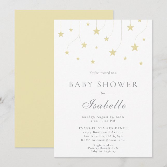 Convite de Chuvada de Bebê Estrelas Elegantes (Frente/Verso)