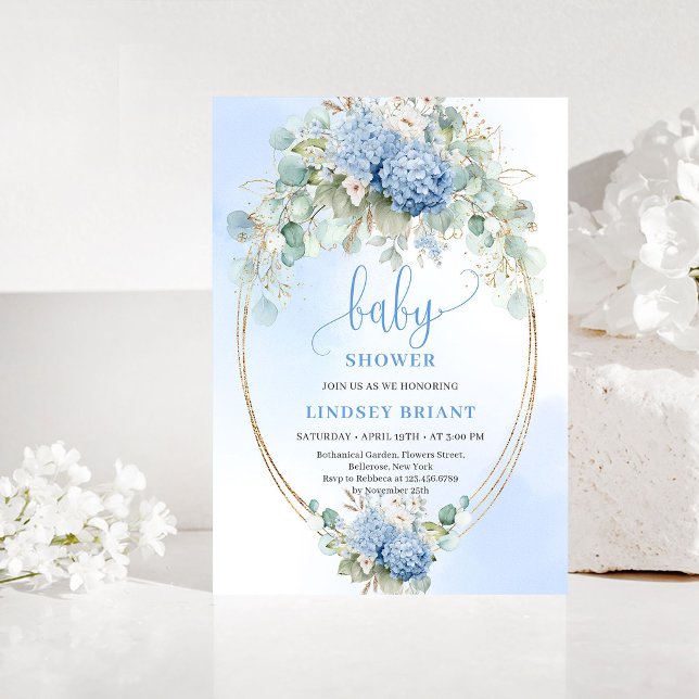 Convite de Chuvada de Bebê Floral Azul Boho Modern (Trendy Boho Blue Floral Baby Shower Invitation)