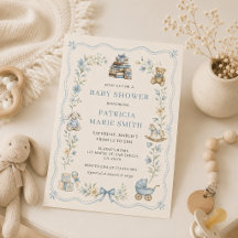 Convite de Chuvada de Bebê Floral Azul de Berçário