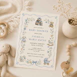 Convite de Chuvada de Bebê Floral Azul de Berçário