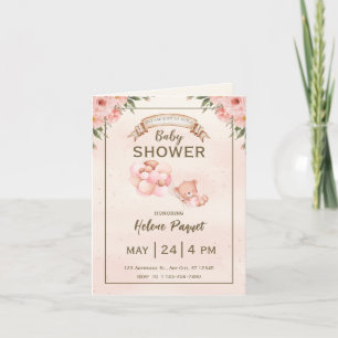 Convite de Chuvada de Bebê Floral Bege Marrom