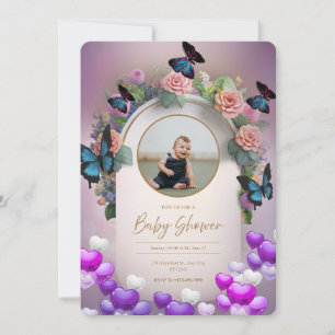 Convite de Chuvada de Bebê Floral Borboleta Roxa