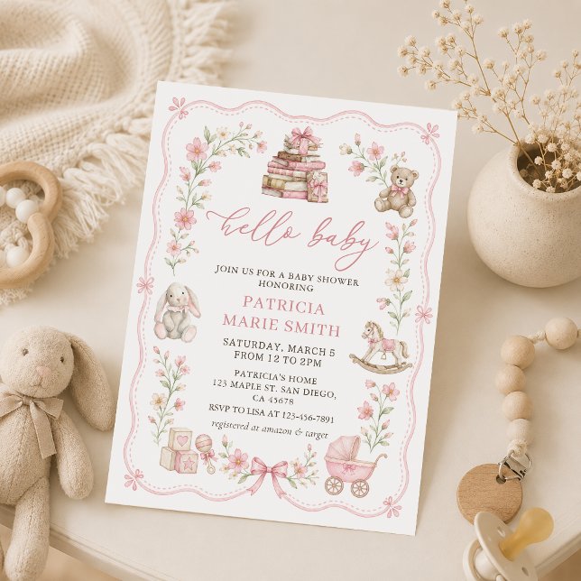 Convite de Chuvada de Bebê Floral Brinquedos para  (Criador carregado)