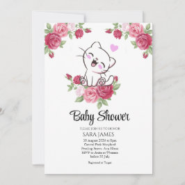 Convite de Chuvada de Bebê Floral de Gato Fofo