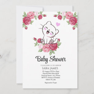 Convite de Chuvada de Bebê Floral de Gato Fofo