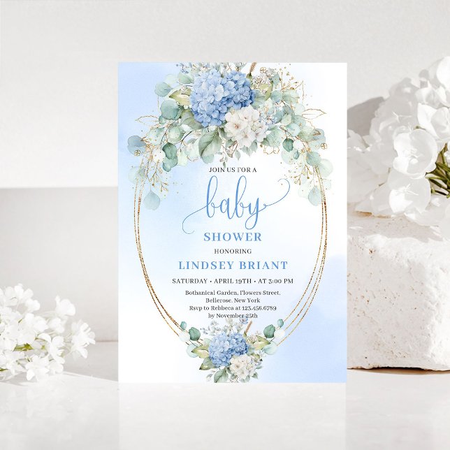 Convite de Chuvada de Bebê Floral de Hortênsia Azu (Sweet Blue Hydrangea Floral Baby Shower Invitation)