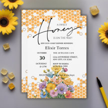 Convite de Chuvada de Bebê Floral Doce Abelha