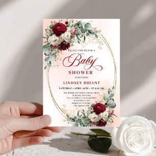 Convite de Chuvada de Bebê Floral Dourado Marsala 