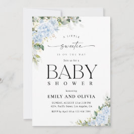 Convite de Chuvada de Bebê Floral Hortênsia Azul