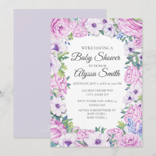 Convite de Chuvada de Bebê Floral Lilás Roxo