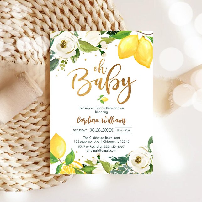 Convite de Chuvada de Bebê Floral Limão Oh Bebê (Criador carregado)