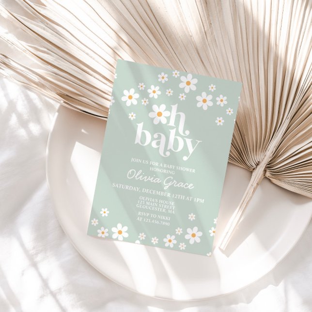 Convite de Chuvada de Bebê Floral Retro Daisy (Criador carregado)