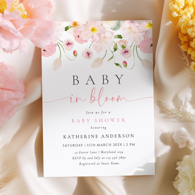 Convite de Chuvada de Bebê Floral Rosa Baby In Blo (Criador carregado)