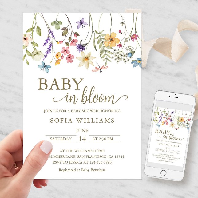 Convite de Chuvada de Bebê Flores Silvestres Baby  (Wildflowers Baby in Bloom Baby Shower Invitation)