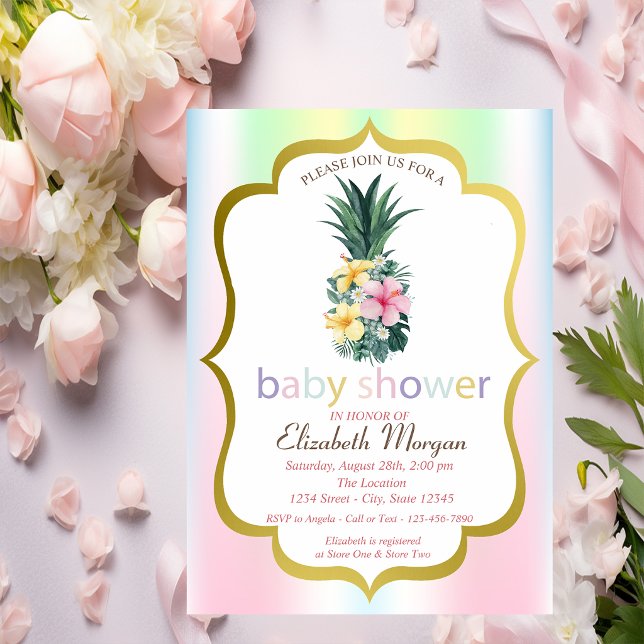 Convite de Chuvada de Bebê Flores Tropicais de Aba (Criador carregado)