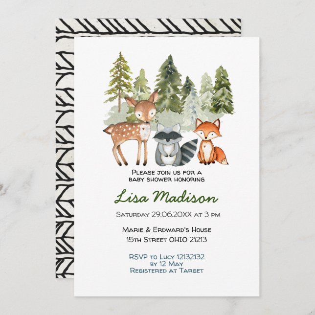 Convite de Chuvada de Bebê Floresta Menino Aventur (Frente/Verso)