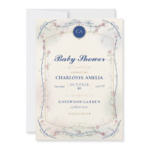 Convite de Chuvada de Bebê Jardim Azul Francês