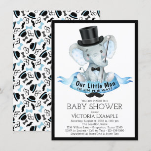 Convite de Chuvada de Bebê Little Man Dapper Eleph