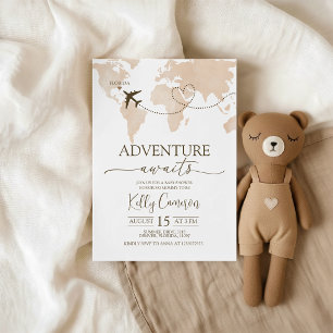Convite de Chuvada de Bebê Mapa Mundial Adventure 