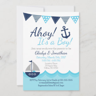 Convite de Chuvada de Bebê Marinheiro Náutico É um