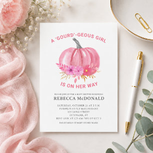 Convite de Chuvada de Bebê Menina Abóbora Rosa