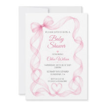 Convite de Chuvada de Bebê Menina com Laço Rosa e