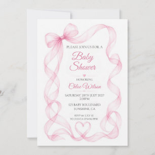 Convite de Chuvada de Bebê Menina com Laço Rosa e