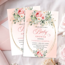 Convite de Chuvada de Bebê Menina com Rosas Blush 