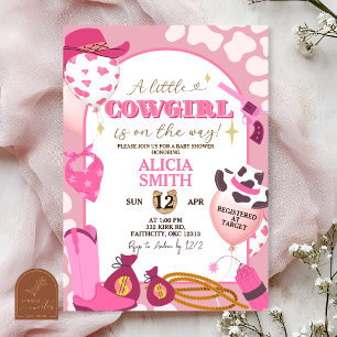 Convite de Chuvada de Bebê Menina Cowboy Rosa