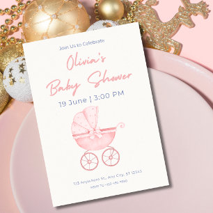 Convite de Chuvada de Bebê Menina em Aquarela