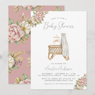 Convite de Chuvada de Bebê Menina Floral Boho