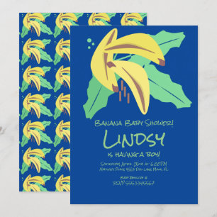 Convite de Chuvada de Bebê Menino Azul Banana Retr