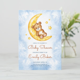 Convite de Chuvada de Bebê Menino Azul Boho Urso d