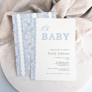 Convite de Chuvada de Bebê Menino Blue Lace Oh Bab