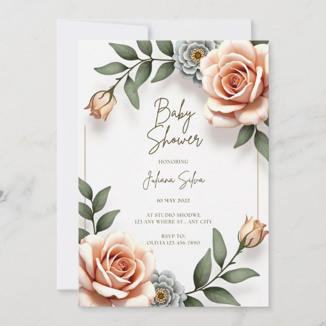 Convite de Chuvada de Bebê Menino com Aquarela de  (Frente)