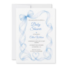Convite de Chuvada de Bebê Menino com Laço Azul e