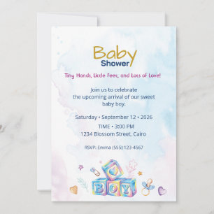 Convite de Chuvada de Bebê Menino em Aquarela – Be