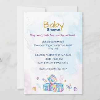 Convite de Chuvada de Bebê Menino em Aquarela – Be