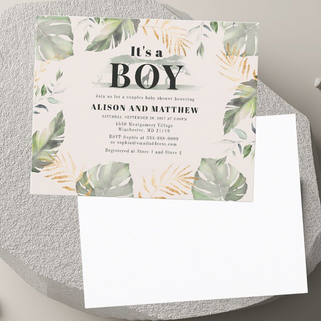 Convite de Chuvada de Bebê Menino Girafa da Selva (Jungle Giraffe Boy Baby Shower Invitation)