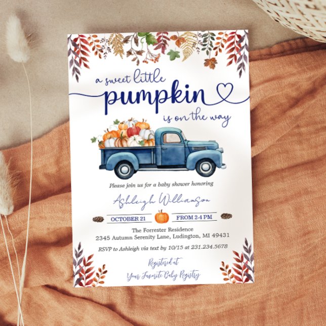 Convite de Chuvada de Bebê Menino Pequeno Abóbora (Little Pumpkin Boy Baby Shower Invitation Postcard
)