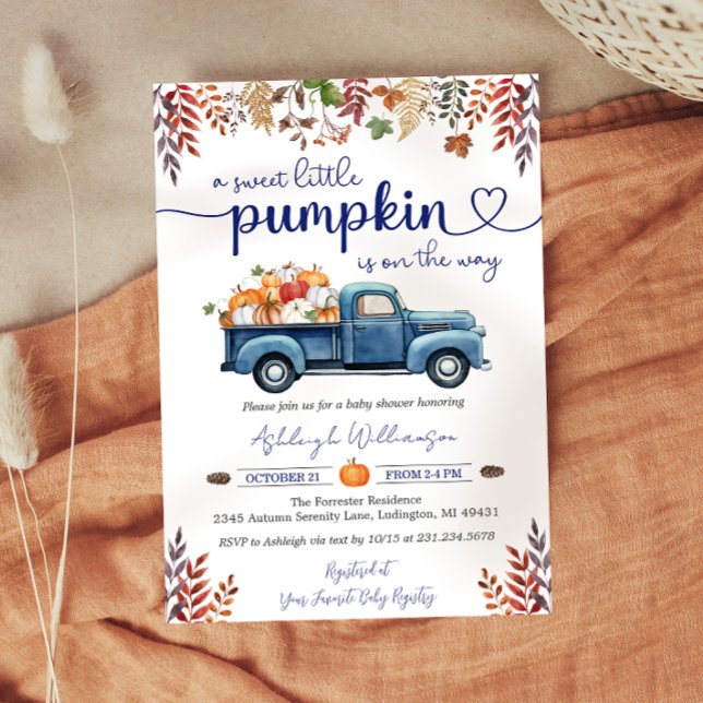 Convite de Chuvada de Bebê Menino Pequeno Abóbora (Little Pumpkin Boy Baby Shower Invitation)