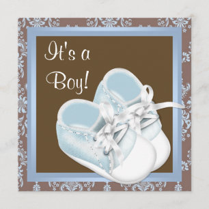 Convite de Chuvada de Bebê Menino Sapatos Damask A