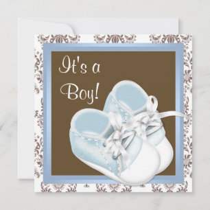 Convite de Chuvada de Bebê Menino Sapatos Damask A