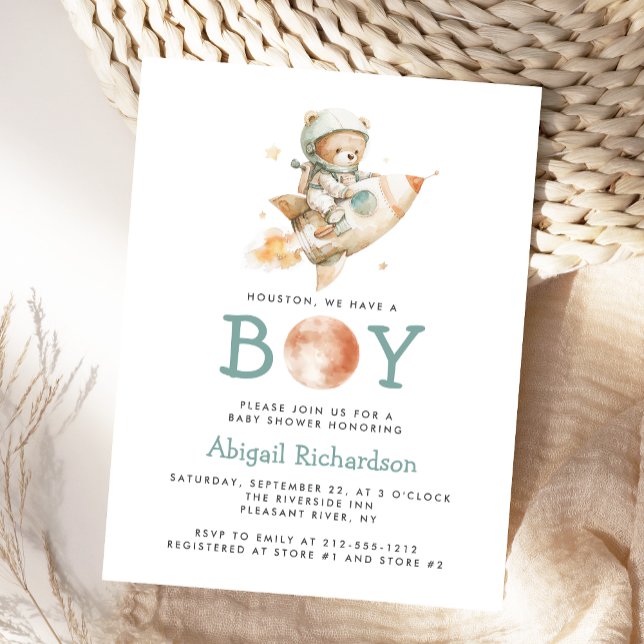 Convite de Chuvada de Bebê Menino Urso Astronauta  (Criador carregado)