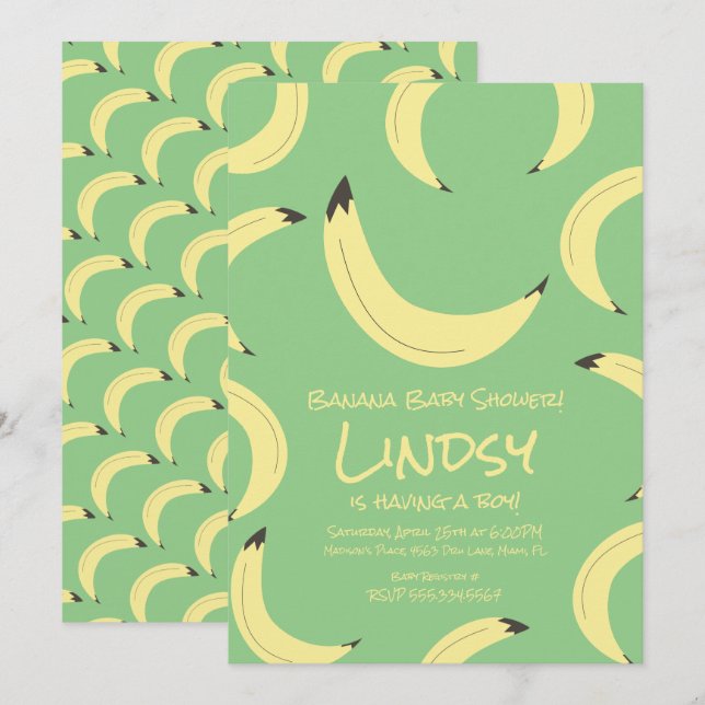 Convite de Chuvada de Bebê Menino Verde Banana Fof (Frente/Verso)