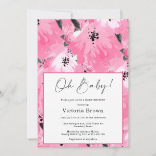 Convite de Chuvada de Bebê Oh Baby Floral Rosa