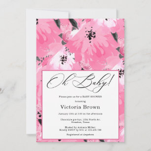 Convite de Chuvada de Bebê Oh Baby Floral Rosa